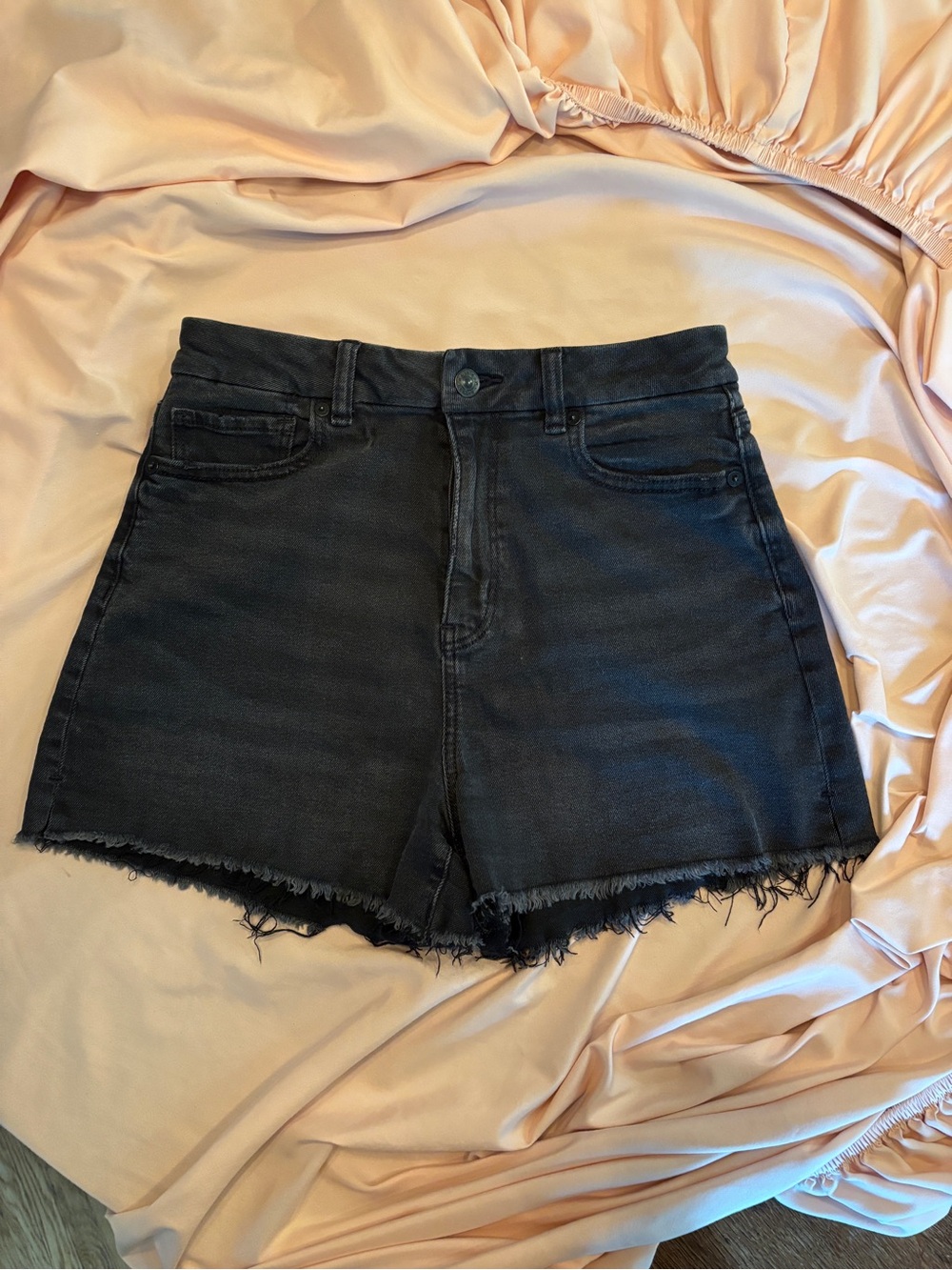 American Eagle Outfitters Black High-Rise Raw edge Denim Shorts